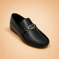 Regal Crest men’s black leather loafer with metal detail – front view