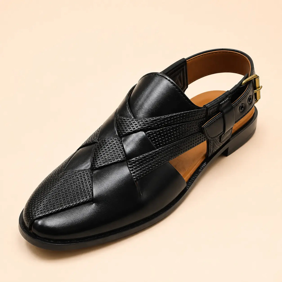 Regal Weave Men’s Black Regzine Peshawari Sandals – front product view