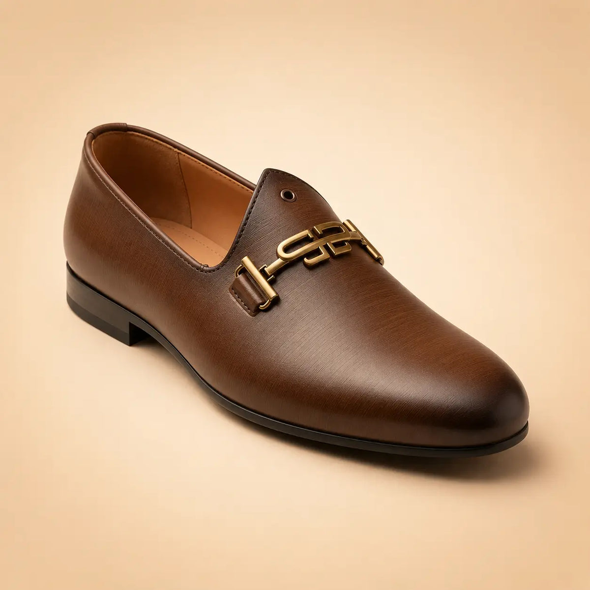Signature Horsebit Men’s Cognac Leather Loafers – front product view