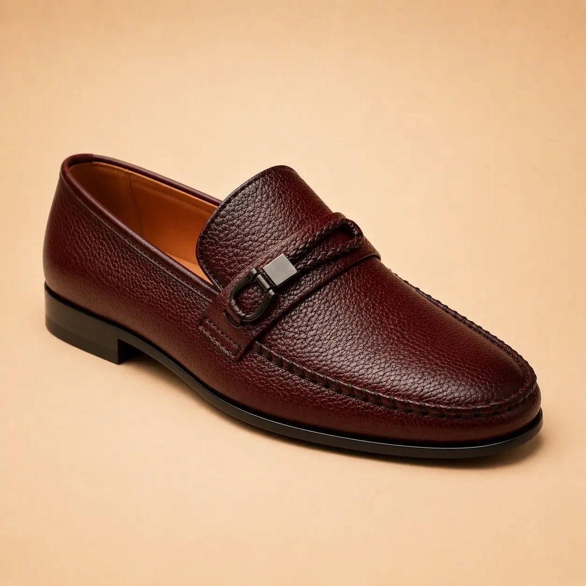 Signature Bit Men’s Burgundy Genuine Leather Loafers – front product view
