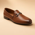Classic Link Men’s Tan Brown Genuine Leather Loafers – front product view