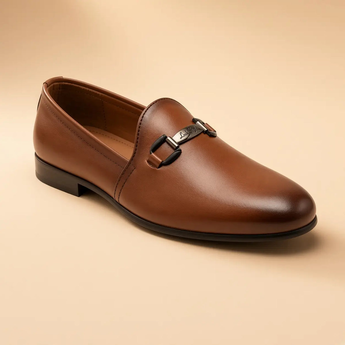 Classic Link Men’s Tan Brown Genuine Leather Loafers – front product view
