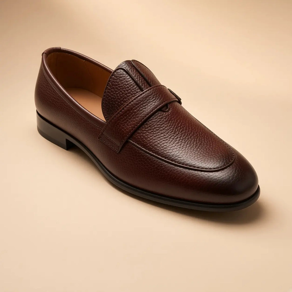 Classic Penny Men’s Dark Brown Genuine Leather Loafers – front product view