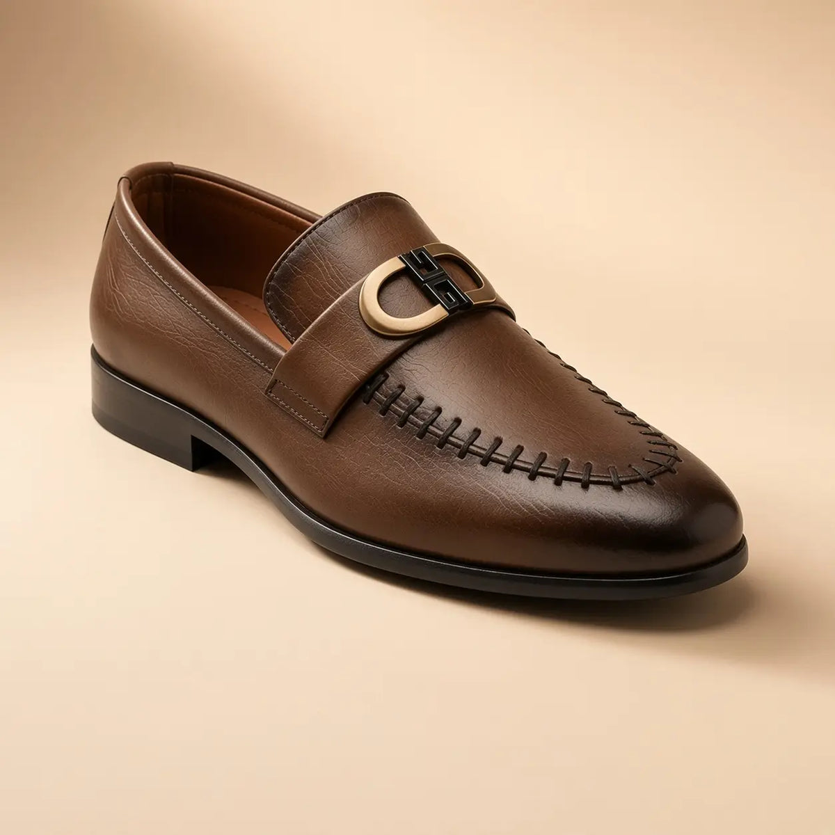 Royal Emblem Men’s Chocolate Brown Leather Loafers – front product view