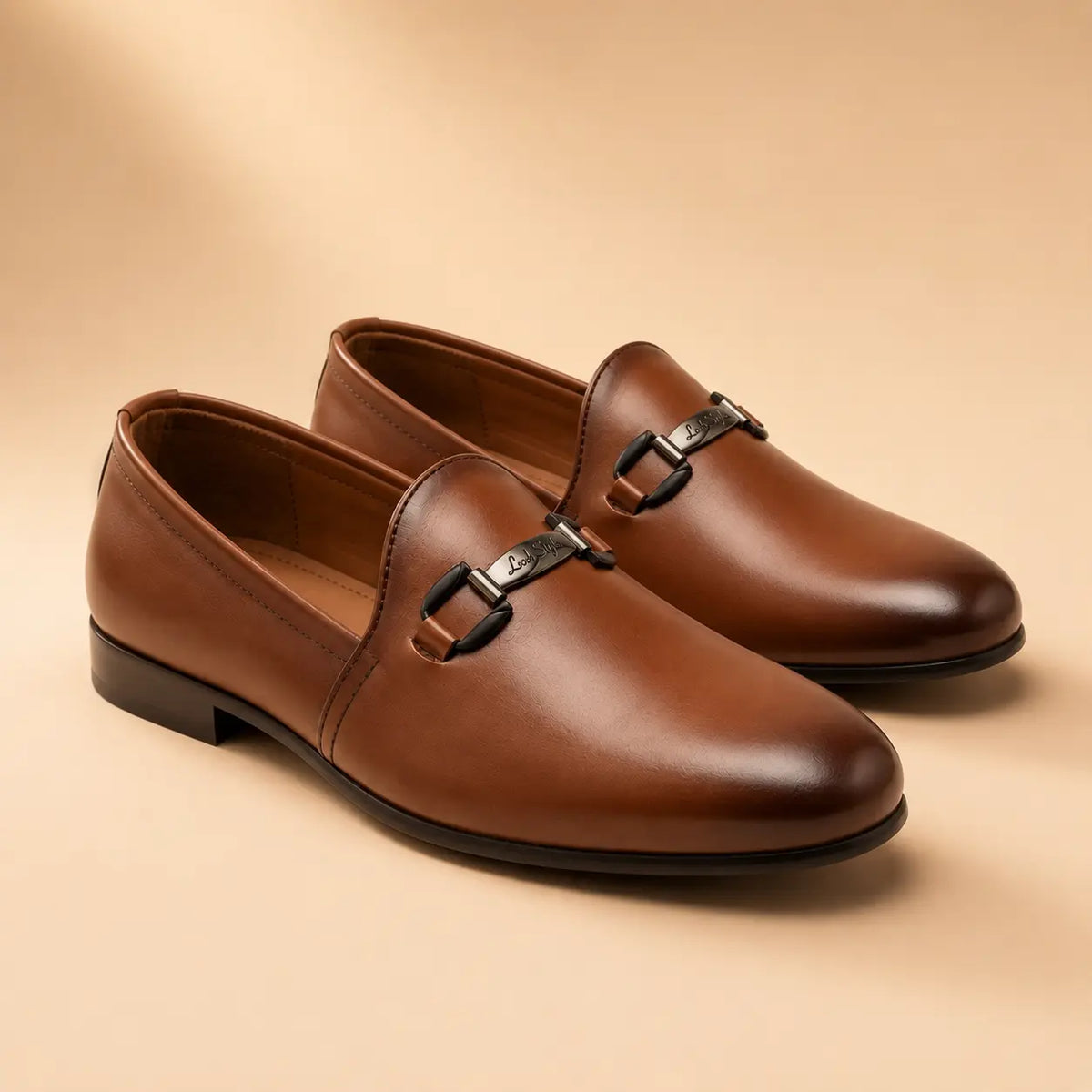Classic Link Men’s Tan Brown Genuine Leather Loafers – pair view