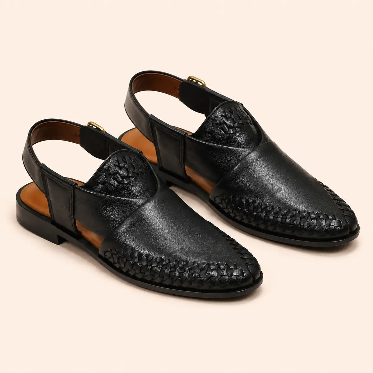 Heritage Weave Men’s Black Regzine Peshawari Sandals – pair view
