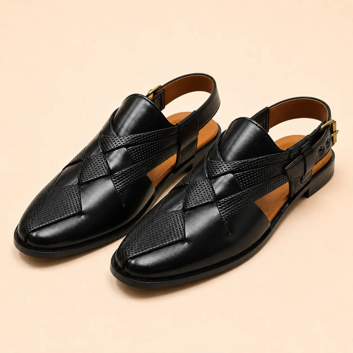 Regal Weave Men’s Black Regzine Peshawari Sandals – pair view