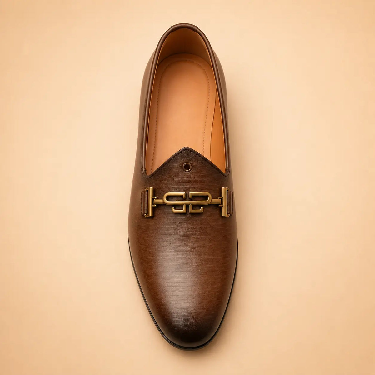 Signature Horsebit Men’s Cognac Leather Loafers – top view