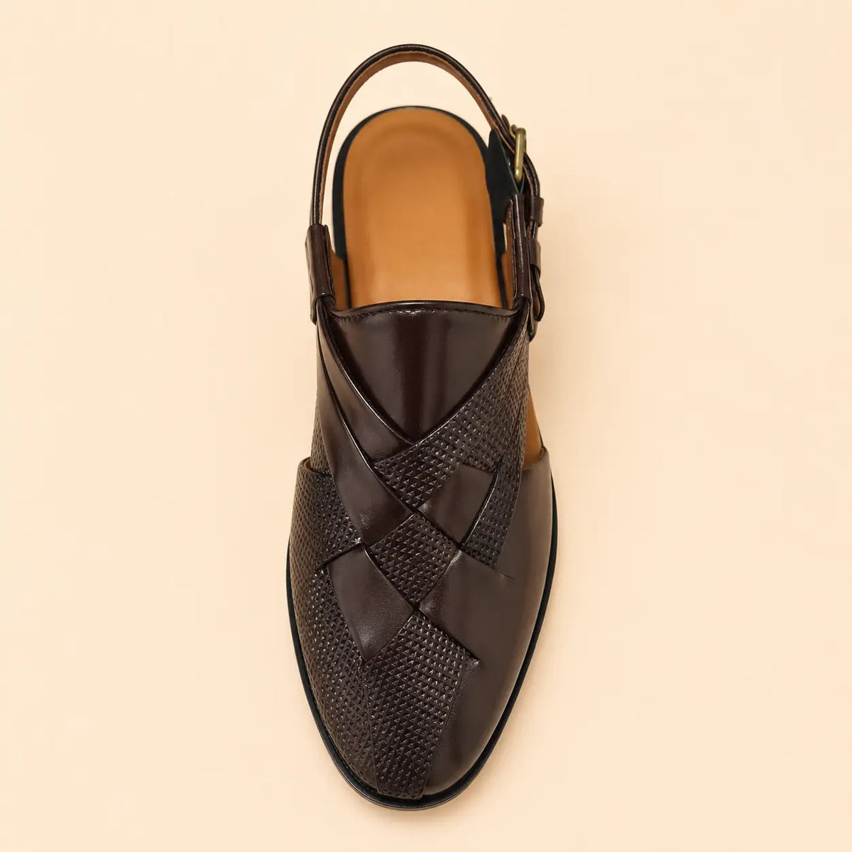 Royal Interlace Men’s Dark Brown Regzine Peshawari Sandals – top view