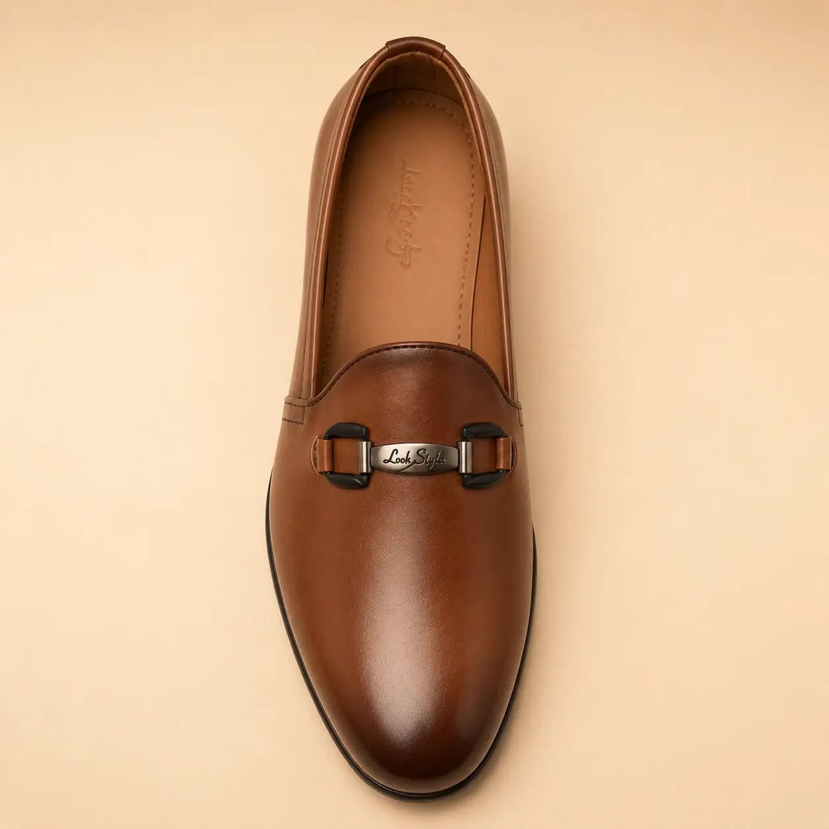 Classic Link Men’s Tan Brown Genuine Leather Loafers – top view