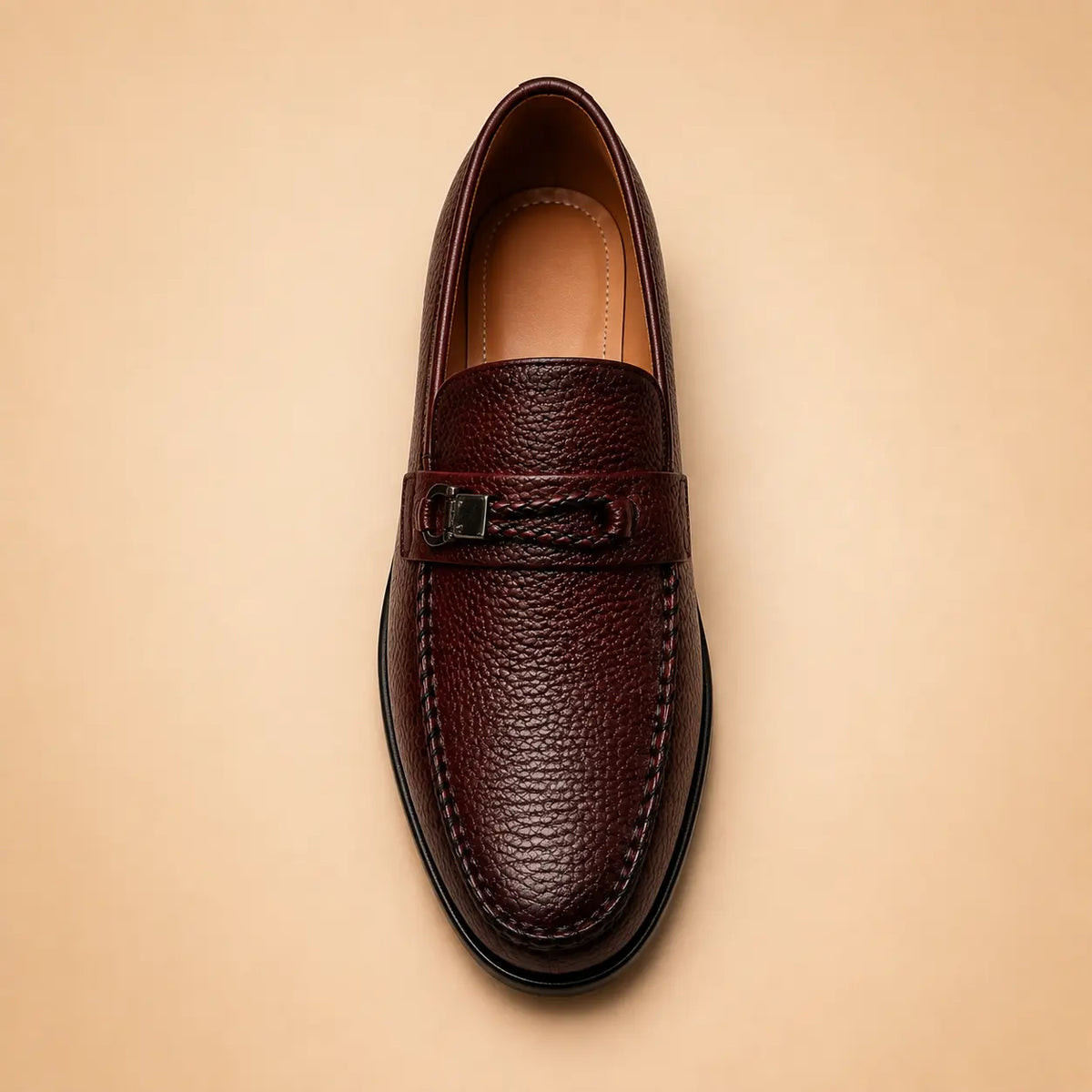 Signature Bit Men’s Burgundy Genuine Leather Loafers – top view