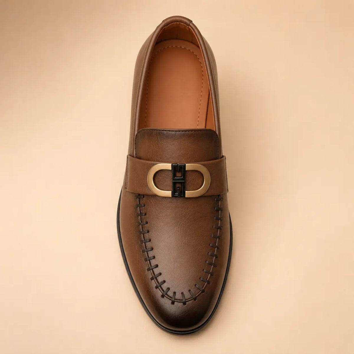 Royal Emblem Men’s Chocolate Brown Leather Loafers – top view