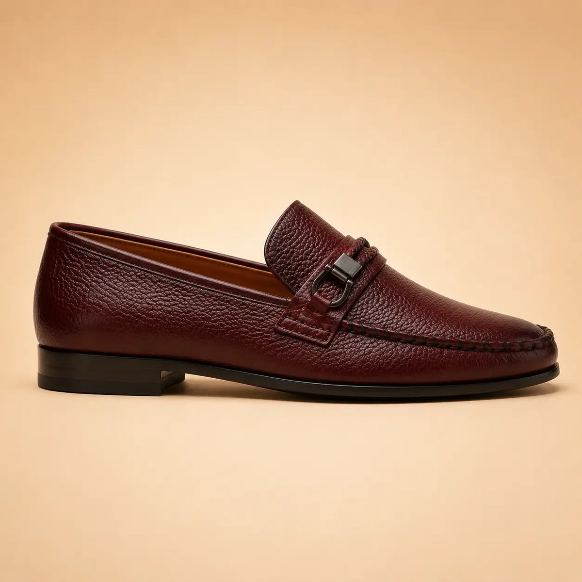 Signature Bit Men’s Burgundy Genuine Leather Loafers – outer side view