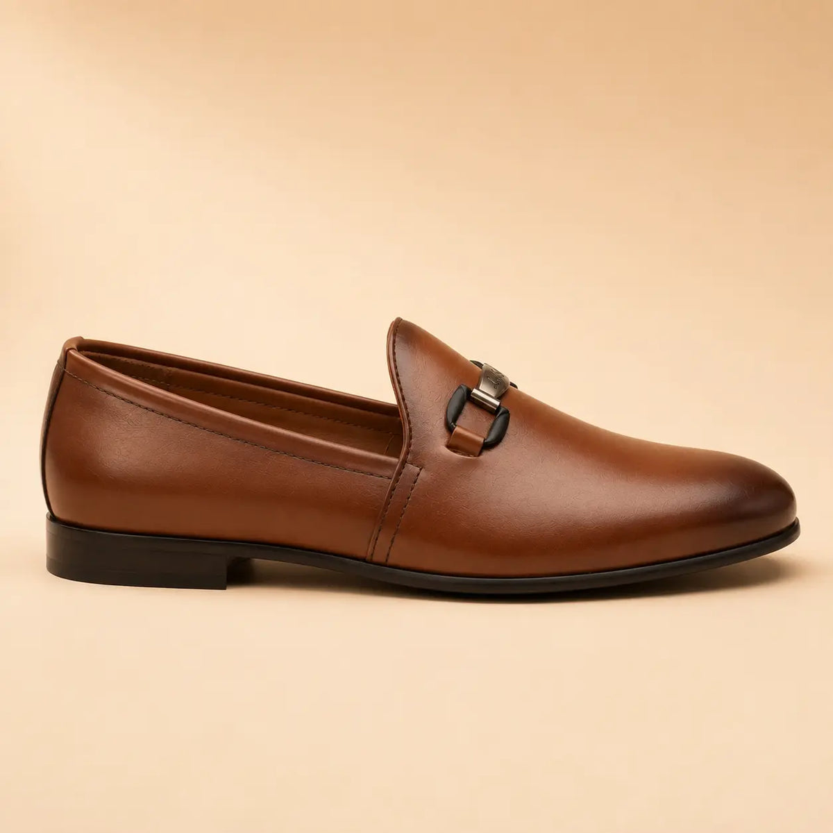Classic Link Men’s Tan Brown Genuine Leather Loafers – outer side view