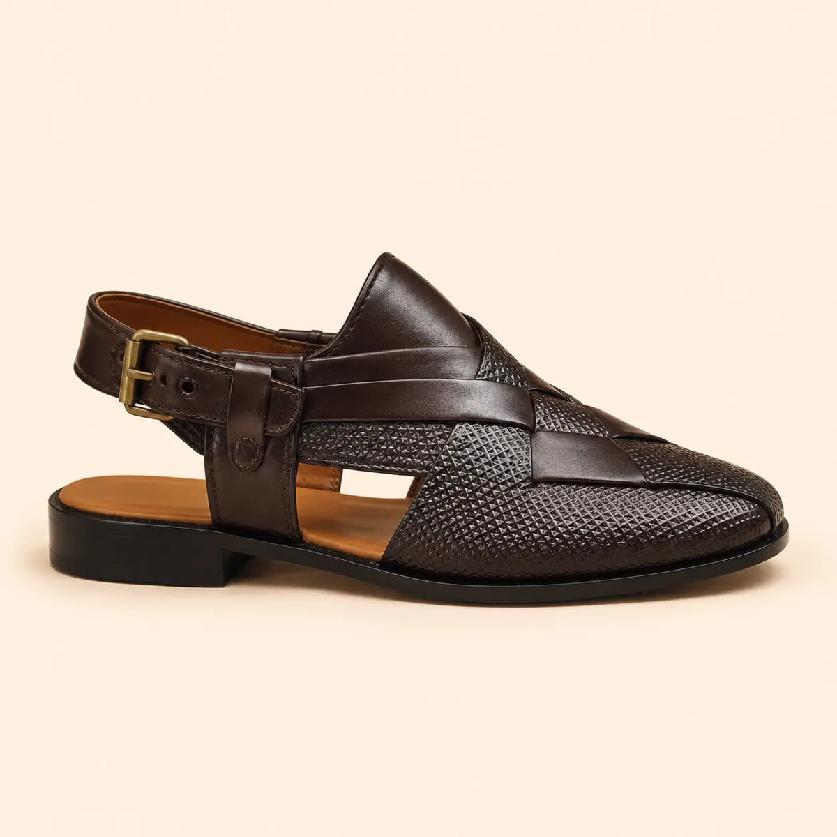 Royal Interlace Men’s Dark Brown Regzine Peshawari Sandals – outer side view