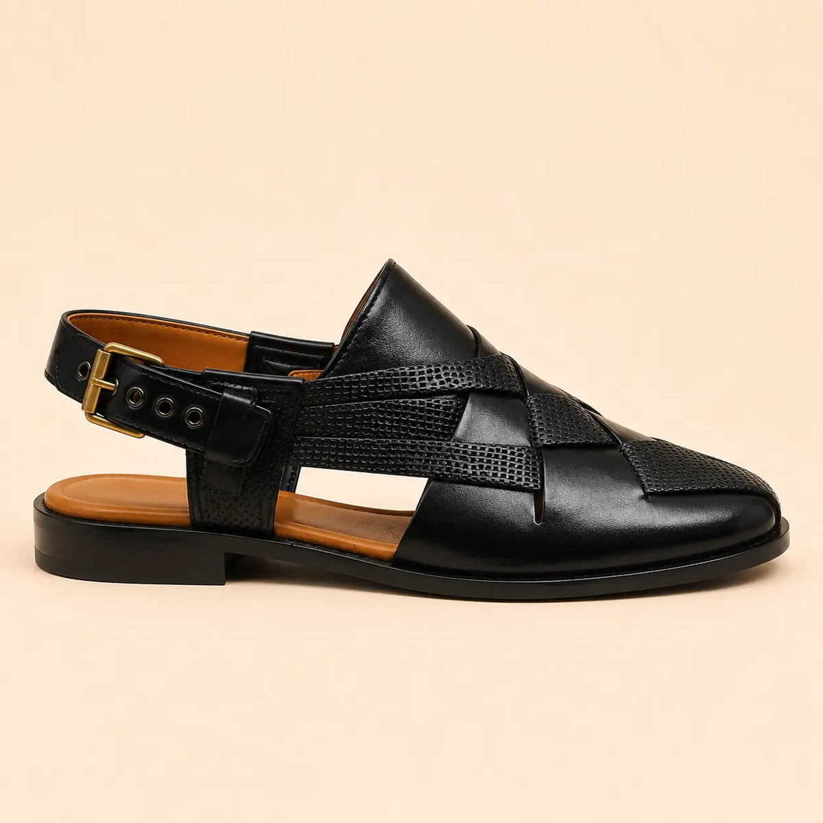 Regal Weave Men’s Black Regzine Peshawari Sandals – inner side view