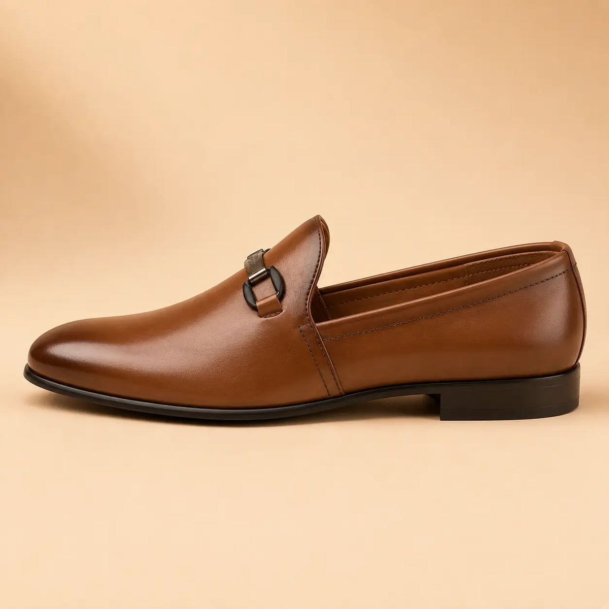 Classic Link Men’s Tan Brown Genuine Leather Loafers – inner side view