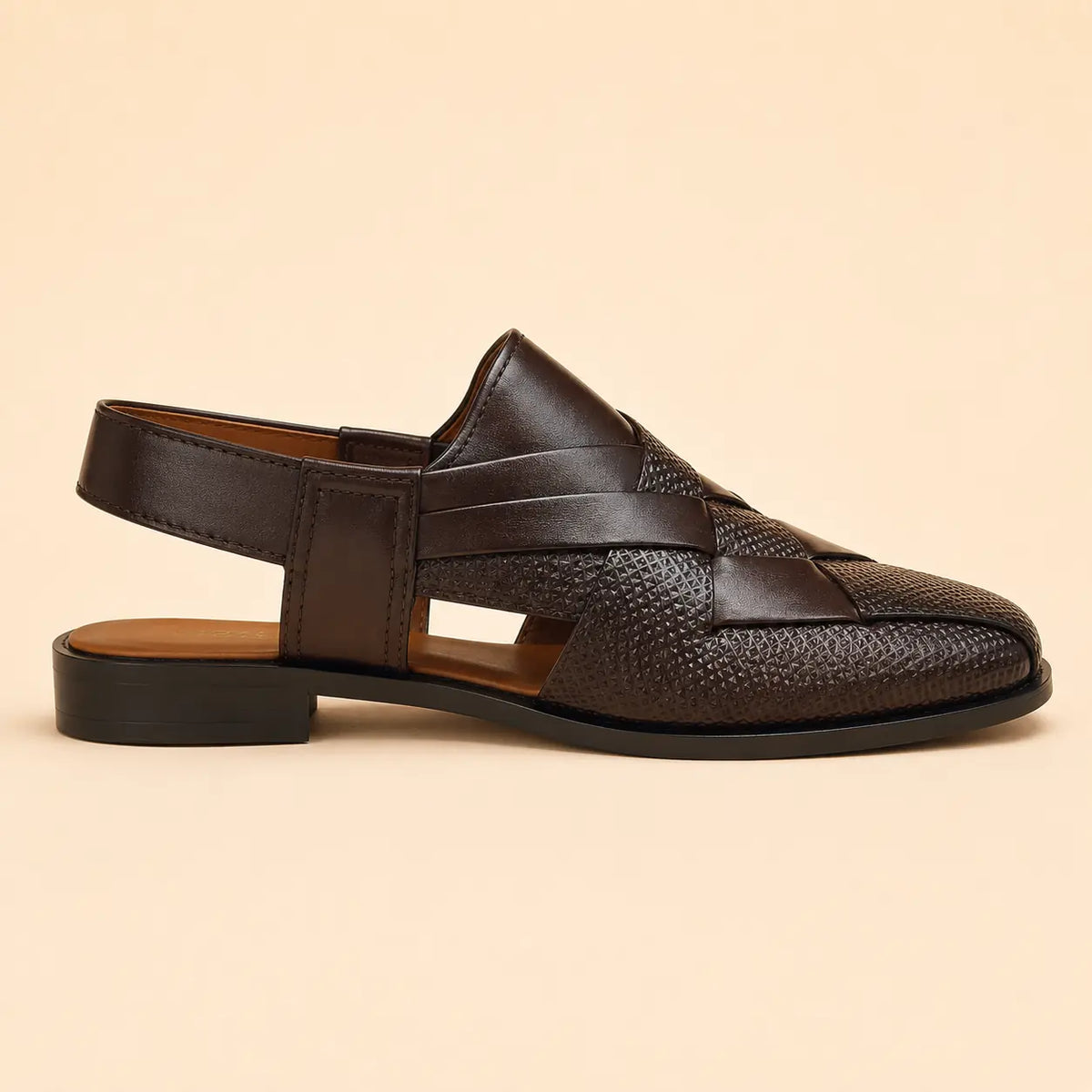 Royal Interlace Men’s Dark Brown Regzine Peshawari Sandals – inner side view