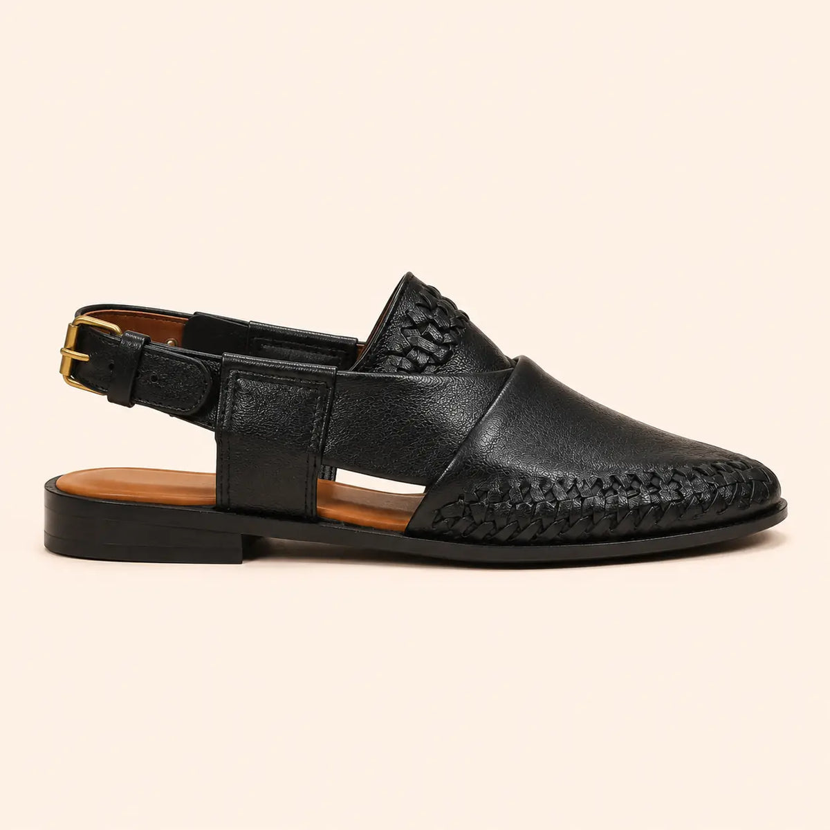 Heritage Weave Men’s Black Regzine Peshawari Sandals – inner side view