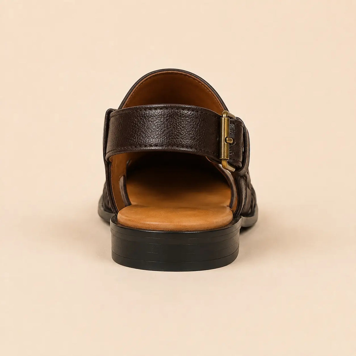 Heritage Weave Men’s Dark Brown Regzine Peshawari Sandals – heel view