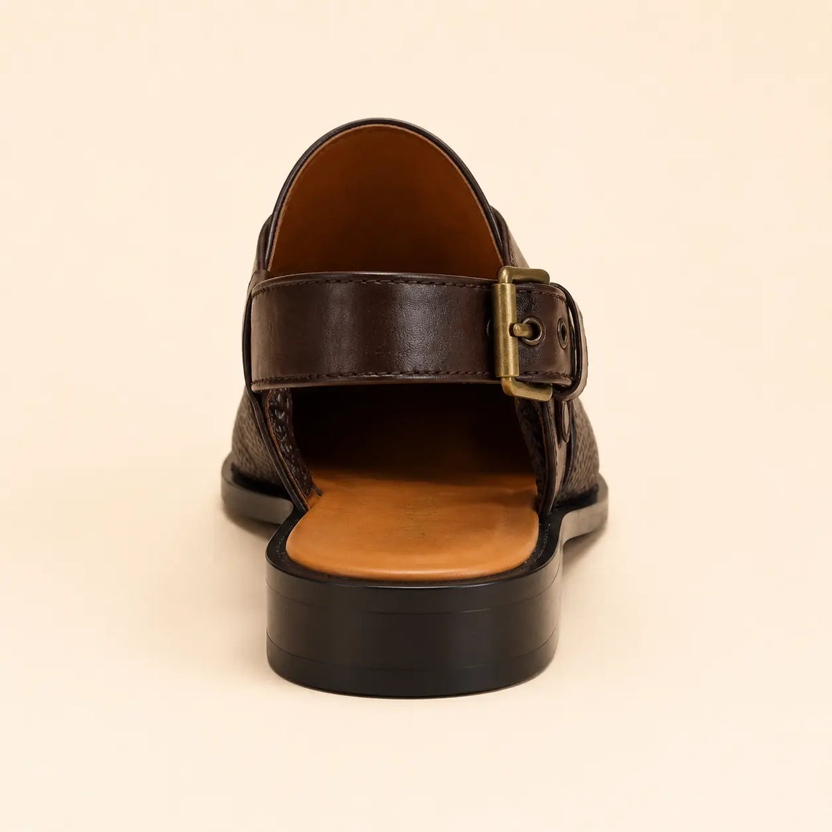 Royal Interlace Men’s Dark Brown Regzine Peshawari Sandals – heel view
