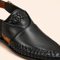 Heritage Weave Men’s Black Regzine Peshawari Sandals – material and detail close-up