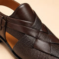 Royal Interlace Men’s Dark Brown Regzine Peshawari Sandals – material and detail close-up
