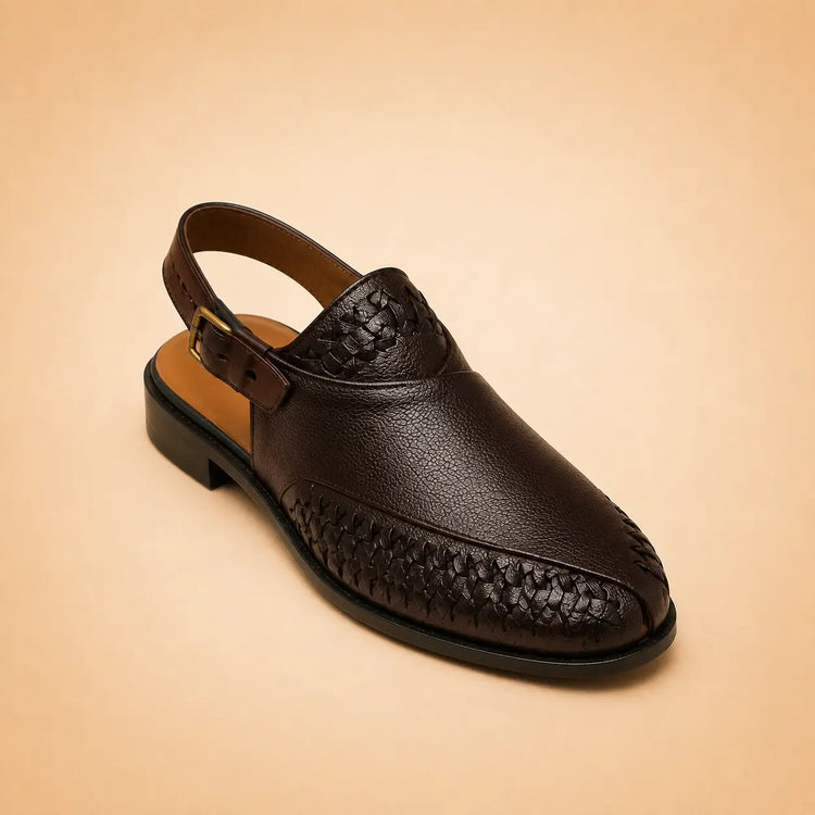 Heritage Weave Men’s Dark Brown Regzine Peshawari Sandals – front product view