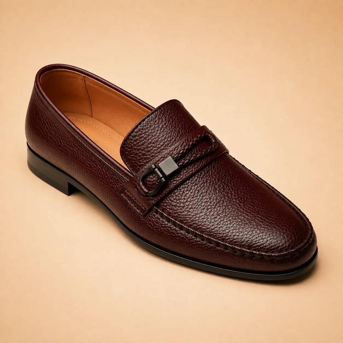Signature Bit Men’s Burgundy Genuine Leather Loafers – sole and grip view