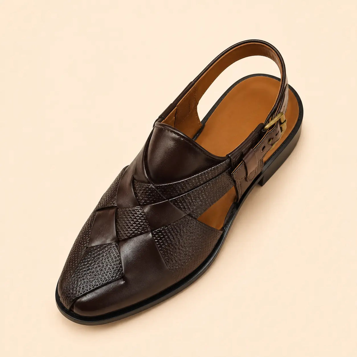 Royal Interlace Men’s Dark Brown Regzine Peshawari Sandals – interior and insole view