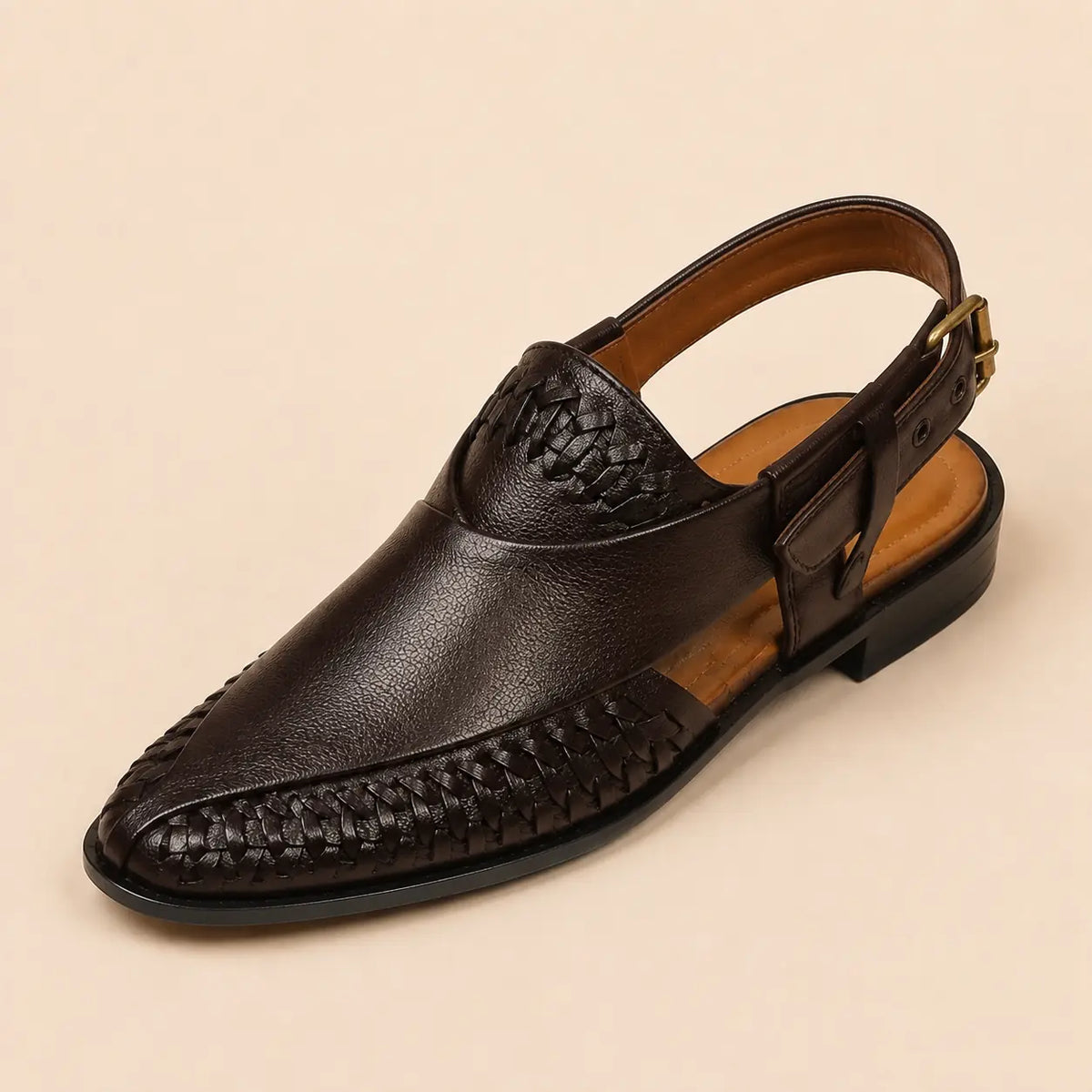Heritage Weave Men’s Dark Brown Regzine Peshawari Sandals – interior and insole view