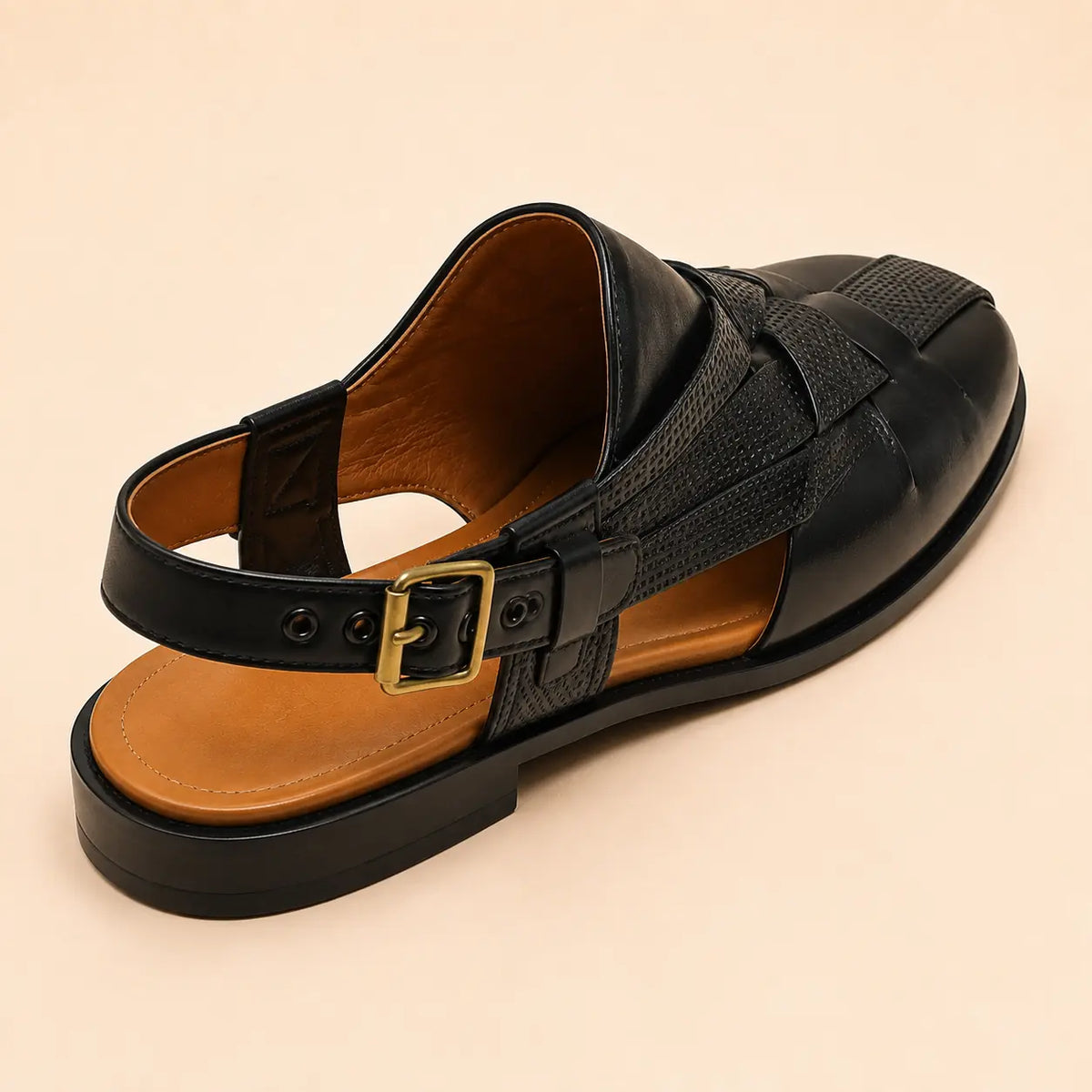 Regal Weave Men’s Black Regzine Peshawari Sandals – interior and insole view