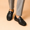 Regal Crest Men’s Black Cherry Leather Loafers worn on foot