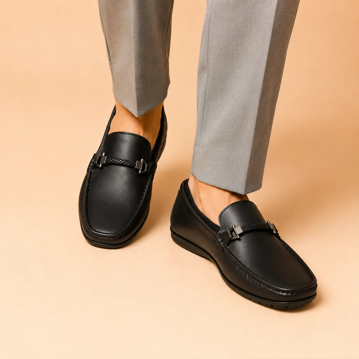 Regal Crest Men’s Black Cherry Leather Loafers worn on foot