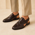 Royal Interlace Men’s Dark Brown Regzine Peshawari Sandals worn on foot