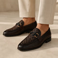 Royal Basket Men’s Dark Brown Regzine Loafers worn on foot
