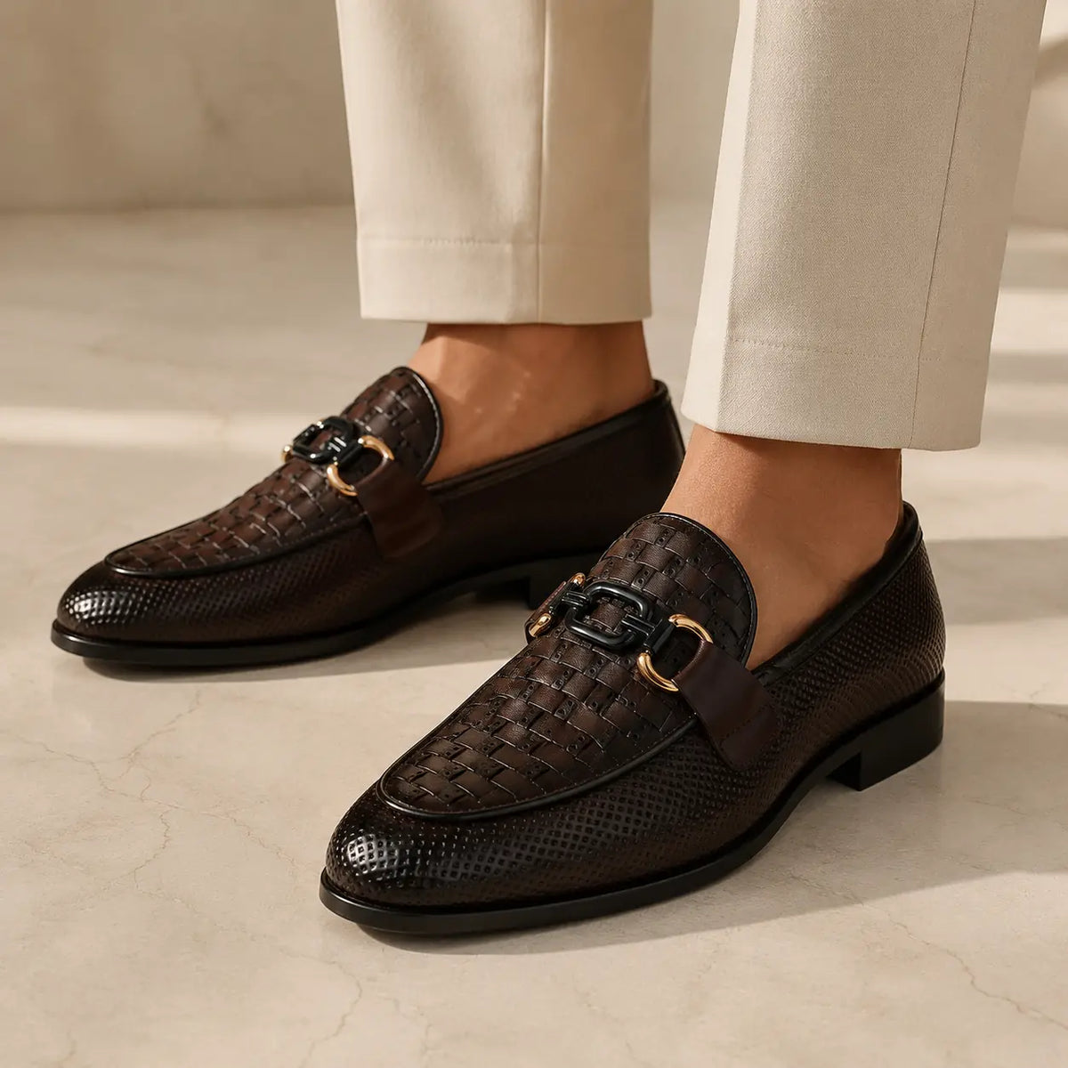 Royal Basket Men’s Dark Brown Regzine Loafers worn on foot