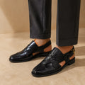 Regal Weave Men’s Black Regzine Peshawari Sandals worn on foot