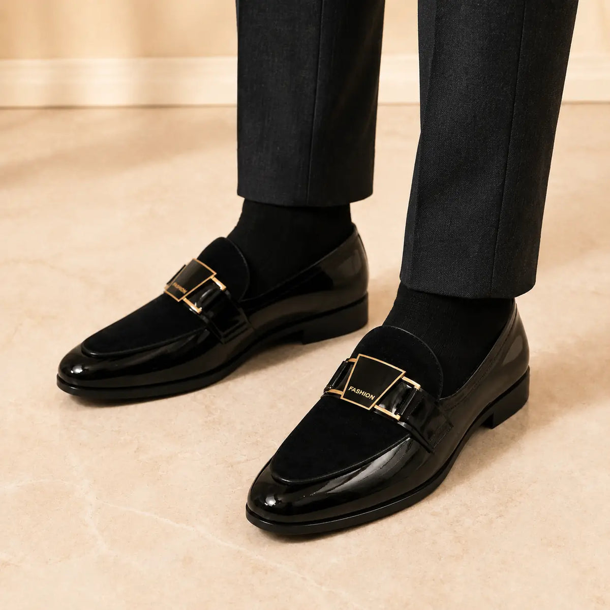 Regal Crest Men’s Black Regzine Formal Shoes worn on foot