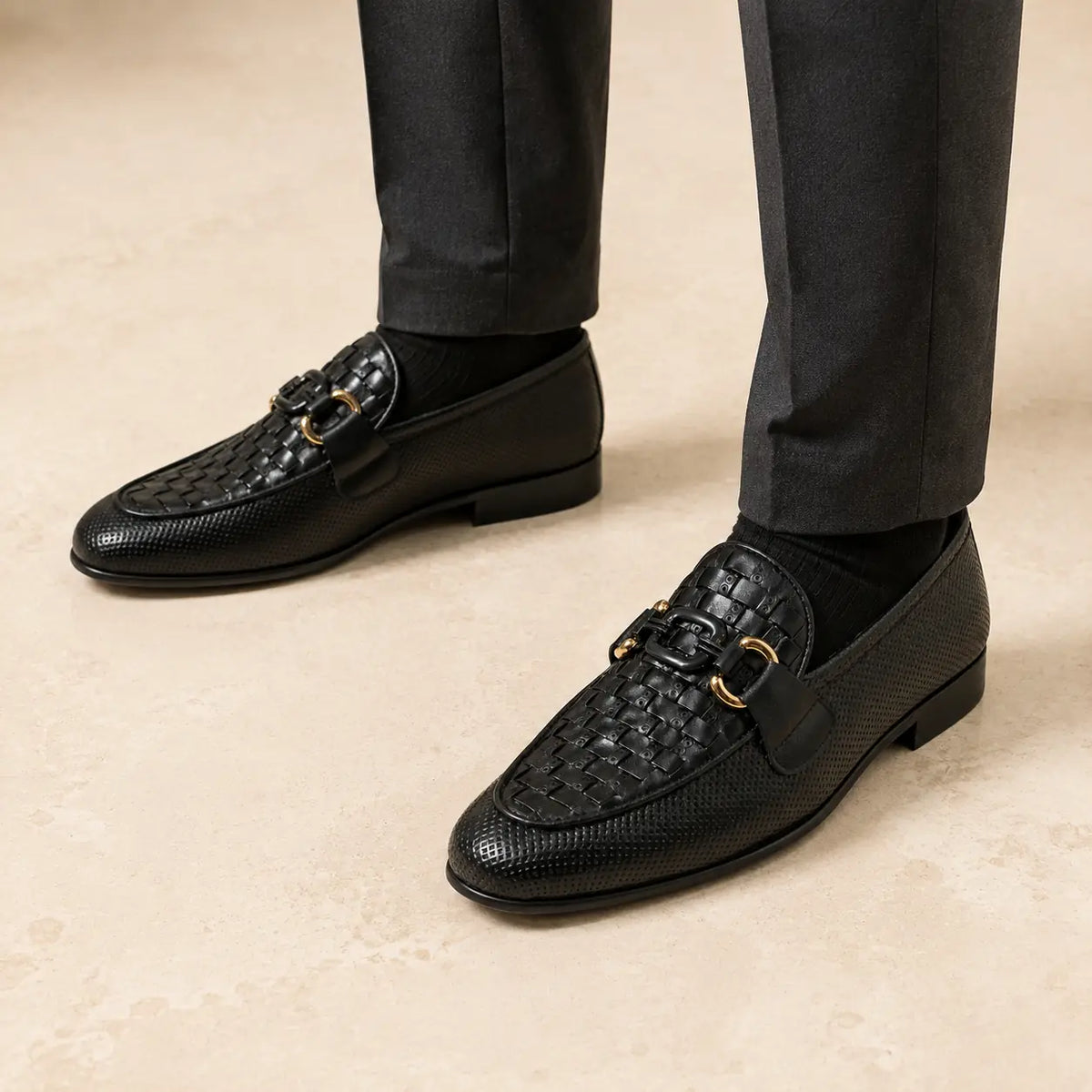 Regal Crest Men’s Black Regzine Loafers worn on foot