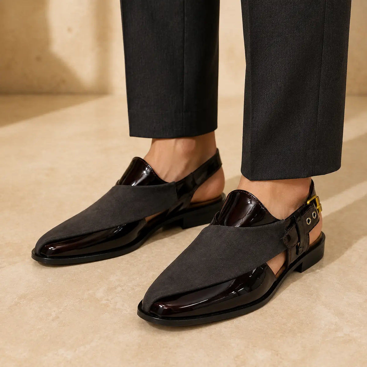 Imperial Cross Men’s Dark Brown Regzine Peshawari Sandals worn on foot