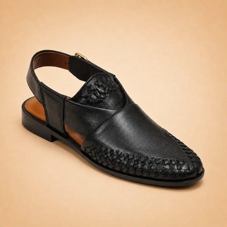 Heritage Weave Men’s Black Regzine Peshawari Sandals – front product view