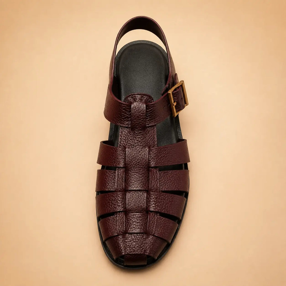 Heritage Weave Men’s Burgundy Genuine Leather Sandals – front product view