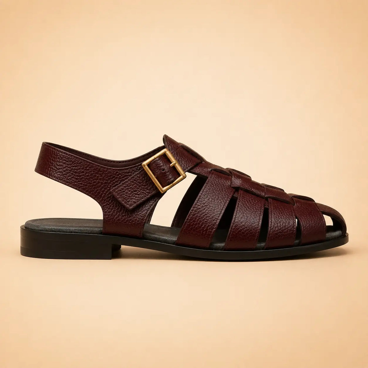 Heritage Weave Men’s Burgundy Genuine Leather Sandals – front product view