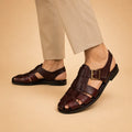 Heritage Weave Men’s Burgundy Genuine Leather Sandals – front product view
