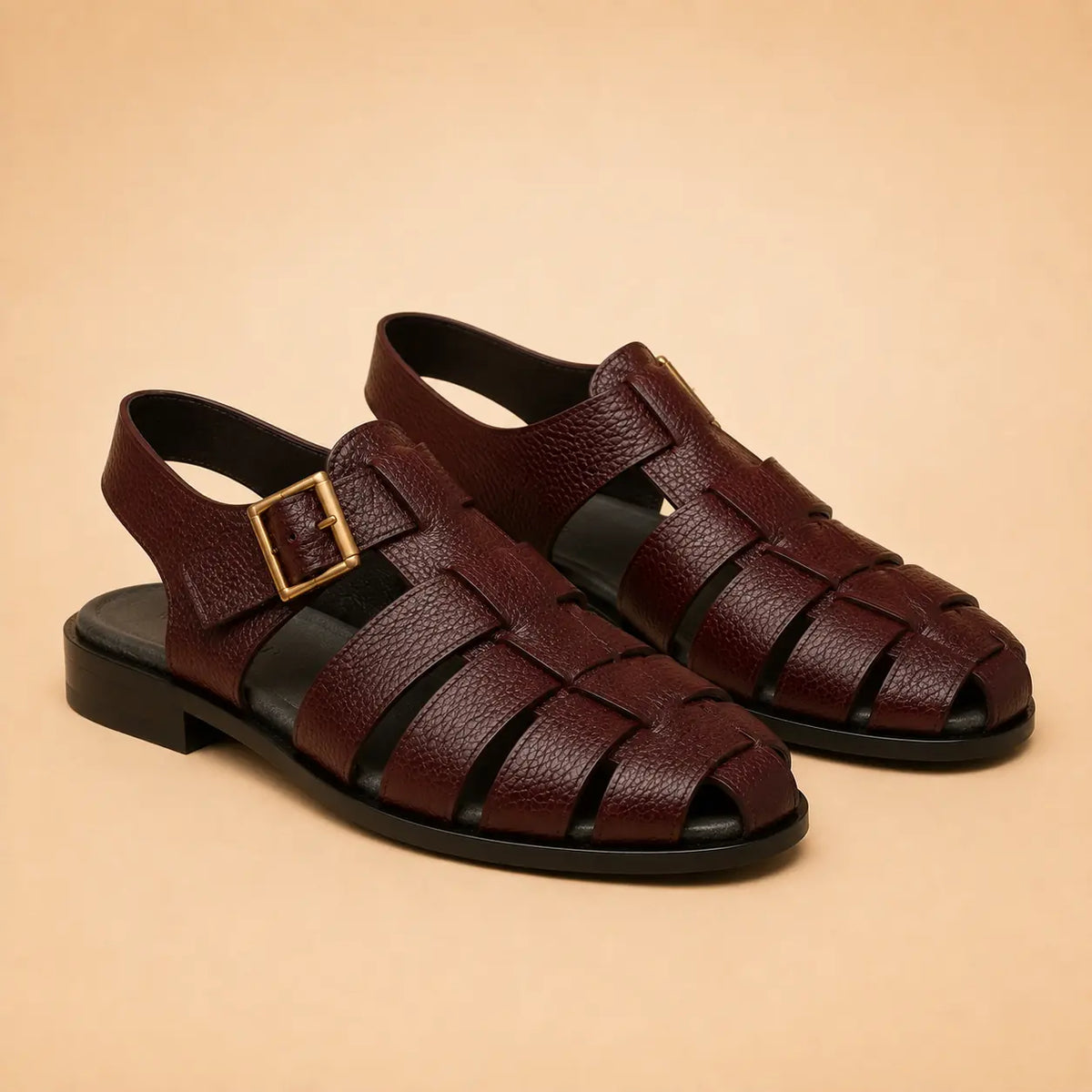 Heritage Weave Men’s Burgundy Genuine Leather Sandals – front product view