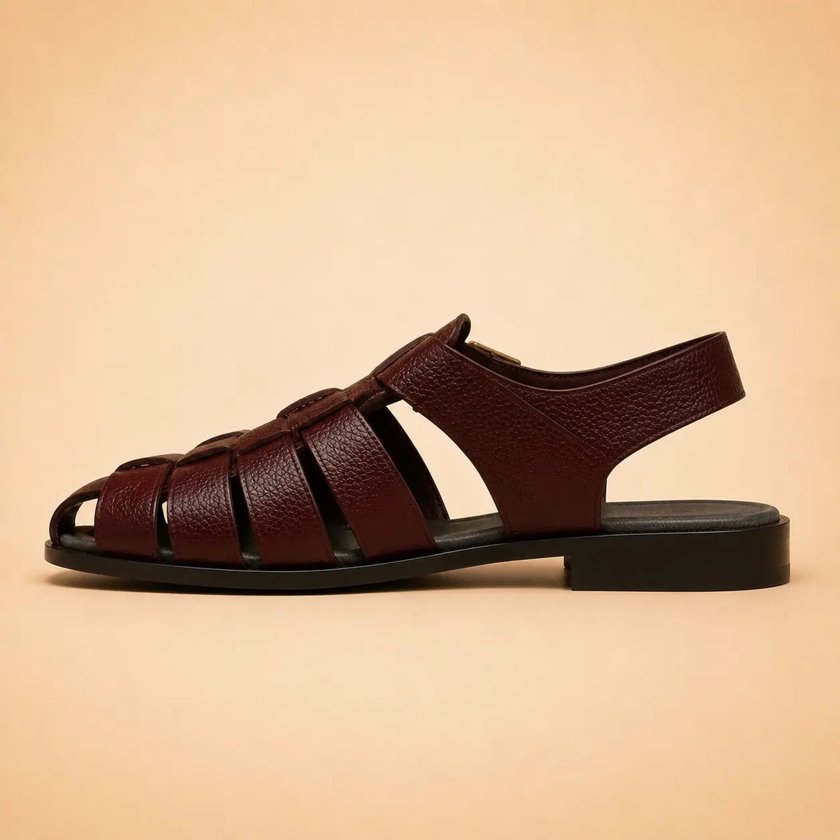 Heritage Weave Men’s Burgundy Genuine Leather Sandals – front product view