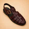 Heritage Weave Men’s Burgundy Genuine Leather Sandals – front product view