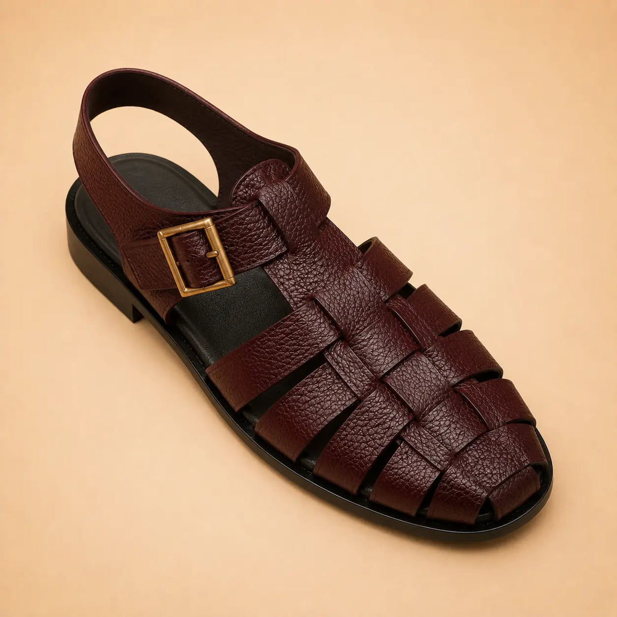 Heritage Weave Men’s Burgundy Genuine Leather Sandals – front product view