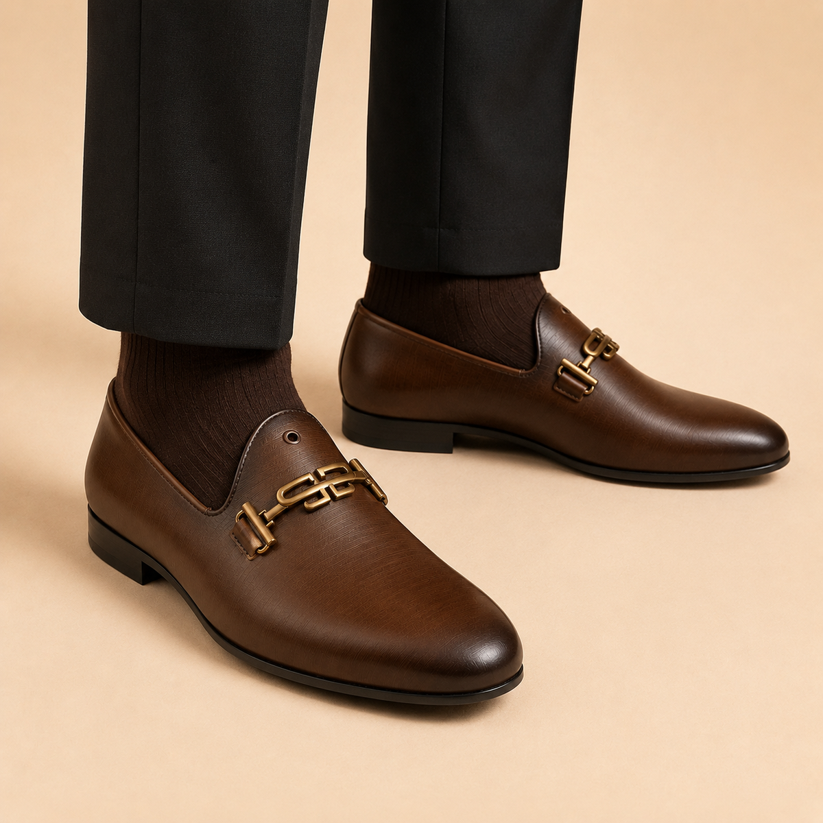 Signature Horsebit Men’s Cognac Leather Loafers – front product view